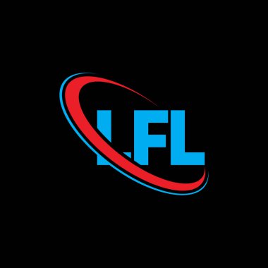 LFL logosu. LFL mektubu. LFL harf logosu tasarımı. Çember ve büyük harfli monogram logosuna bağlı ilk LFL logosu. Teknoloji, iş ve emlak markası için LFL tipografisi.