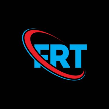 FRT logosu. FRT mektubu. FRT harf logosu tasarımı. Çember ve büyük harfli monogram logosuna bağlı FRT logosu. Teknoloji, iş ve emlak markası için FRT tipografisi.