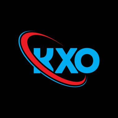 KXO logosu. KXO mektubu. KXO harf logosu tasarımı. Çember ve büyük harfli monogram logosuna bağlı baş harfler KXO logosu. Teknoloji, iş ve emlak markası için KXO tipografisi.