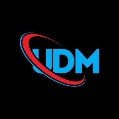 UDM logosu. UDM mektubu. UDM harf logosu tasarımı. Çember ve büyük harfli monogram logosuna bağlı baş harfler UDM logosu. Teknoloji, iş ve emlak markası için UDM tipografisi.