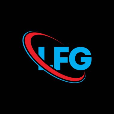 LFG logosu. LFG mektubu. LFG harf logosu tasarımı. Çember ve büyük harfli monogram logosuna bağlı ilk LFG logosu. Teknoloji, iş ve emlak markası için LFG tipografisi.