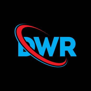 DWR logosu. DWR mektubu. DWR mektup logosu tasarımı. Çember ve büyük harfli monogram logosuna bağlı DWR logosu. Teknoloji, iş ve emlak markası için DWR tipografisi.