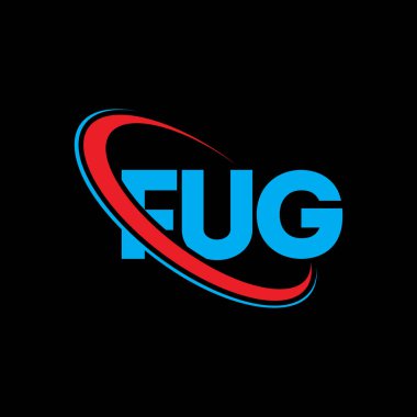 FUG logosu. FUG mektubu. FUG harf logosu tasarımı. Çember ve büyük harfli monogram logosuna bağlı FUG logosu. Teknoloji, iş ve emlak markası için FUG tipografisi.
