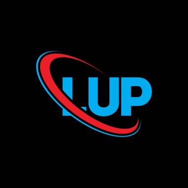 LUP logosu. LUP mektubu. LUP mektup logosu tasarımı. Çember ve büyük harfli monogram logosuna bağlı ilk LUP logosu. Teknoloji, iş ve emlak markası için LUP tipografisi.