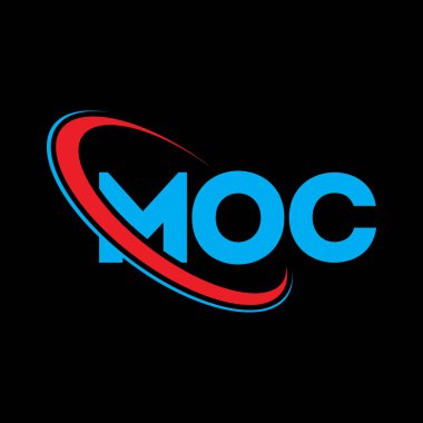 MOC logosu. MOC mektubu. MOC mektup logosu tasarımı. Çember ve büyük harfli monogram logosuyla birleştirilmiş MOC logosu. Teknoloji, iş ve emlak markası için MOC tipografisi.