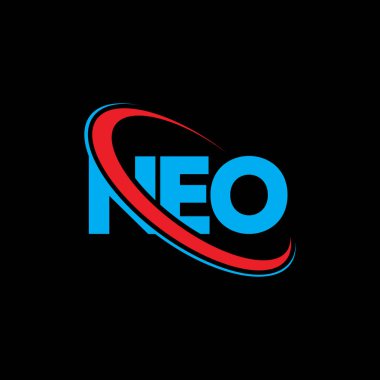 NEO logosu. NEO mektubu. NEO harf logosu tasarımı. Çember ve büyük harfli monogram logosuna bağlı baş harfler NEO logosu. Teknoloji, iş ve emlak markası için NEO tipografisi.