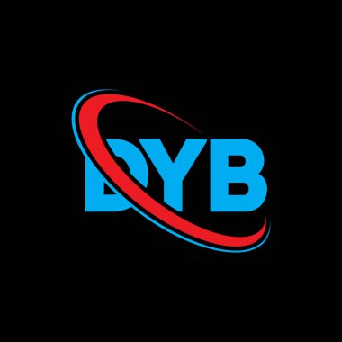 DYB logosu. DYB mektubu. DYB harf logosu tasarımı. Daire ve büyük harfli monogram logosuna bağlı DYB logosu. Teknoloji, iş ve emlak markası için DYB tipografisi.