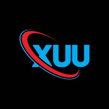 XUU logosu. XUU mektubu. XUU harf logosu tasarımı. Çember ve büyük harfli monogram logosuna bağlı XUU logosu. Teknoloji, iş ve emlak markası için XUU tipografisi.