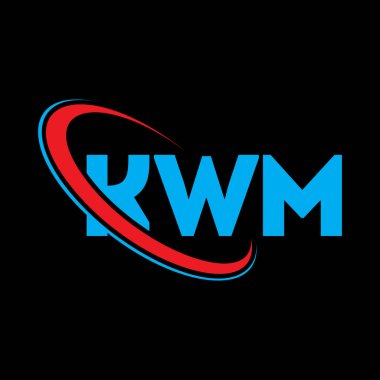 KWM logosu. KWM mektubu. KWM mektup logosu tasarımı. Çember ve büyük harfli monogram logosuna bağlı baş harfler KWM logosu. Teknoloji, iş ve emlak markası için KWM tipografisi.