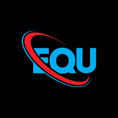 EQU logosu. EQU mektubu. EQU harf logosu tasarımı. Çember ve büyük harfli monogram logosuyla EQU logosunun baş harfleri. Teknoloji, iş ve emlak markası için EQU tipografisi.