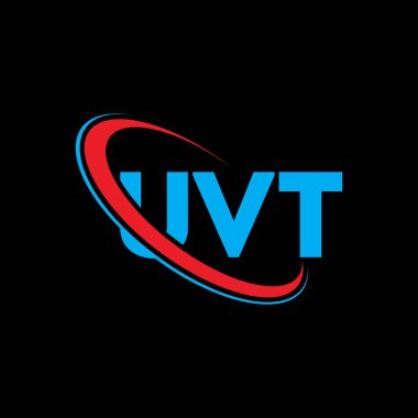 UVT logosu. UVT mektubu. UVT harf logosu tasarımı. Çember ve büyük harfli monogram logosuna bağlı ilk UVT logosu. Teknoloji, iş ve emlak markası için UVT tipografisi.