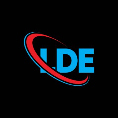 LDE logosu. LDE mektubu. LDE harfi logo tasarımı. Çember ve büyük harfli monogram logosuna bağlı ilk LDE logosu. Teknoloji, iş ve emlak markası için LDE tipografisi.