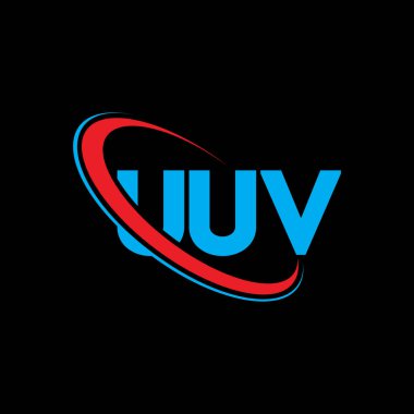 UUV logosu. UUV harfi. UUV harf logosu tasarımı. Çember ve büyük harfli monogram logo ile birleştirilmiş UUV logosu. Teknoloji, iş ve emlak markası için UUV tipografisi.