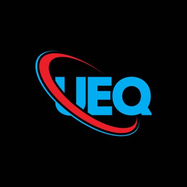UEQ logosu. UEQ mektubu. UEQ harf logosu tasarımı. Çember ve büyük harfli monogram logosuna bağlı baş harfler UEQ logosu. Teknoloji, iş ve emlak markası için UEQ tipografisi.