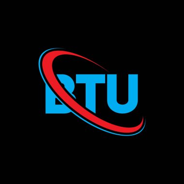 BTU logosu. BTU mektubu. BTU mektup logosu tasarımı. Çember ve büyük harfli monogram logosuna bağlı BTU logosu. Teknoloji, iş ve emlak markası için BTU tipografisi.
