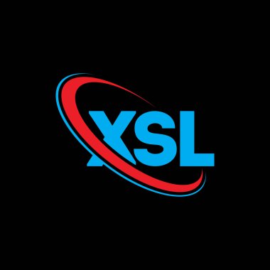 XSL logosu. XSL harfi. XSL harf logosu tasarımı. Çember ve büyük harfli monogram logosuna bağlı XSL logosu. Teknoloji, iş ve emlak markası için XSL tipografisi.