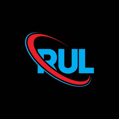 RUL logosu. Rul mektubu. RuL harf logosu tasarımı. Çember ve büyük harfli monogram logosuna bağlı RUL logosu. Teknoloji, iş ve emlak markası için RUL tipografisi.