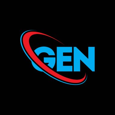 GEN logosu. GEN harfi. GEN harf logosu tasarımı. Çember ve büyük harfli monogram logosuyla birleştirilmiş GEN logosu. Teknoloji, iş ve emlak markası için GEN tipografisi.