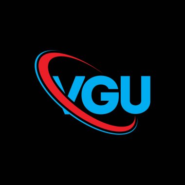 VGU logosu. VGU mektubu. VGU harf logosu tasarımı. Çember ve büyük harfli monogram logosuna bağlı baş harfler VGU logosu. Teknoloji, iş ve emlak markası için VGU tipografisi.