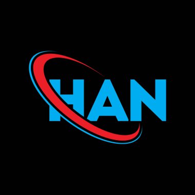 Han logosu. Han mektubu. Han Harf Logosu Tasarımı. Çember ve büyük harfli monogram logosuyla HAN logosunun baş harfleri. Teknoloji, iş ve emlak markası için Han tipografisi.