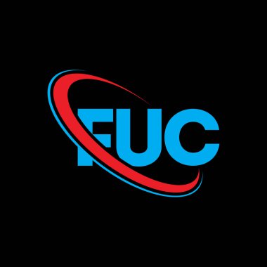 FUC logosu. FUC mektubu. FUC harf logosu tasarımı. Çember ve büyük harfli monogram logosuna bağlı FUC logosu. Teknoloji, iş ve emlak markası için FUC tipografisi.