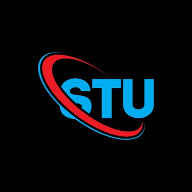 STU logosu. STU mektubu. STU mektup logosu tasarımı. Çember ve büyük harfli monogram logosuna bağlı STU logosu. STU teknoloji, iş ve gayrimenkul markası tipografisi.