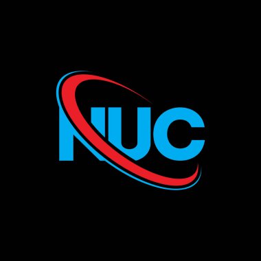 NUC logosu. NUC mektubu. NUC harf logosu tasarımı. Çember ve büyük harfli monogram logosuna bağlı baş harfler NUC logosu. Teknoloji, iş ve emlak markası için NUC tipografisi.