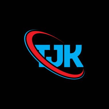 TJK logosu. TJK mektubu. TJK mektup logosu tasarımı. Çember ve büyük harfli monogram logosuna bağlı TJK logosu. Teknoloji, iş ve emlak markası için TJK tipografisi.