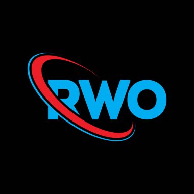 RWO logosu. RWO mektubu. RWO harf logosu tasarımı. Çember ve büyük harfli monogram logosuna bağlı RWO logosu. Teknoloji, iş ve emlak markası için RWO tipografisi.