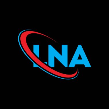 LNA logosu. LNA mektubu. LNA harfli logo tasarımı. Çember ve büyük harfli monogram logosuna bağlı ilk LNA logosu. Teknoloji, iş ve emlak markası için LNA tipografisi.