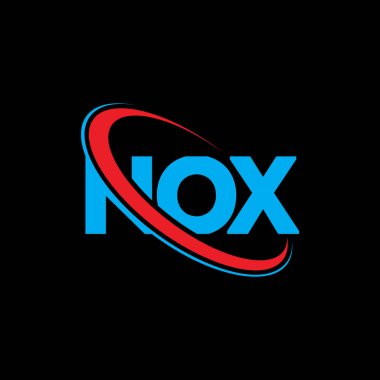 NoX logosu. NoX mektubu. NoX harfli logo tasarımı. Çember ve büyük harfli monogram logosuna bağlı nox logosu. Teknoloji, iş ve emlak markası için NOX tipografisi.