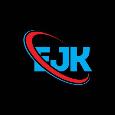 EJK logosu. EJK mektubu. EJK mektup logosu tasarımı. Çember ve büyük harfli monogram logosuna bağlı baş harfler EJK logosu. Teknoloji, iş ve emlak markası için EJK tipografisi.
