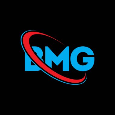 BMG logosu. BMG harfi. BMG harf logosu tasarımı. Çember ve büyük harfli monogram logosuna bağlı BMG logosu. Teknoloji, iş ve emlak markası için BMG tipografisi.