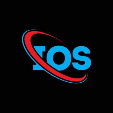IOS logosu. IOS mektubu. IOS mektup logosu tasarımı. Çember ve büyük harfli monogram logosuna bağlı ilk IOS logosu. Teknoloji, iş ve emlak markası için IOS tipografisi.