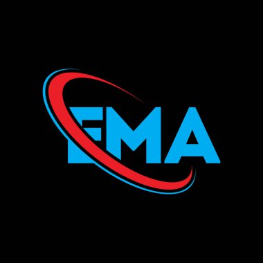 EMA logosu. EMA mektubu. EMA mektup logosu tasarımı. Çember ve büyük harfli monogram logosuyla birleştirilmiş EMA logosu. Teknoloji, iş ve emlak markası için EMA tipografisi.