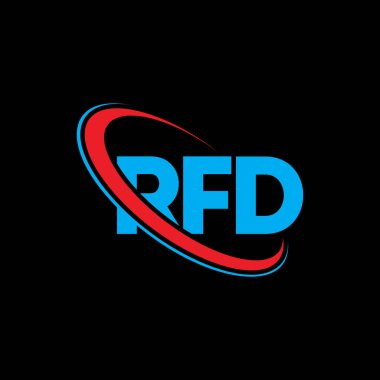 RFD logosu. RFD mektubu. RFD mektup logosu tasarımı. Çember ve büyük harfli monogram logosuna bağlı RFD logosu. Teknoloji, iş ve emlak markası için RFD tipografisi.