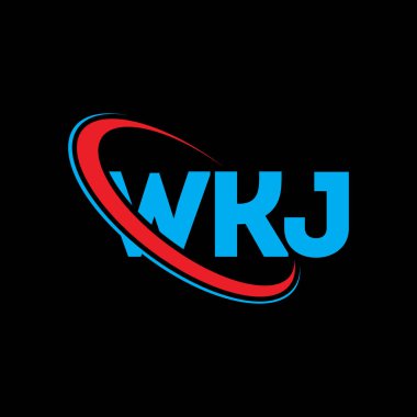 WKJ logosu. WKJ mektubu. WKJ harf logosu tasarımı. Çember ve büyük harfli monogram logosuna bağlı baş harfler WKJ logosu. WKJ teknoloji, iş ve emlak markası için tipografi.