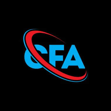 CFA logosu. CFA mektubu. CFA harf logosu tasarımı. Çember ve büyük harfli monogram logosuyla birleştirilmiş CFA logosu. Teknoloji, iş ve emlak markası için CFA tipografisi.
