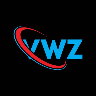 VWZ logosu. VWZ harfi. VWZ harf logosu tasarımı. Çember ve büyük harfli monogram logosuna bağlı VWZ logosu. Teknoloji, iş ve emlak markası için VWZ tipografisi.