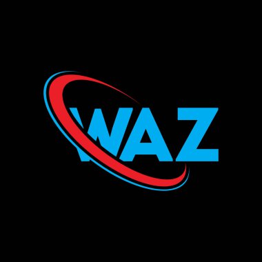 WAZ logosu. WAZ mektubu. WAZ harf logosu tasarımı. Çember ve büyük harfli monogram logosuyla birleştirilmiş WAZ logosu. WAZ teknoloji, iş ve emlak markası tipografisi.