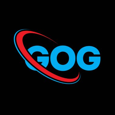 GOG logosu. Tanrı 'nın mektubu. GOG harfi logo tasarımı. Çember ve büyük harfli monogram logosuna bağlı ilk GOG logosu. Teknoloji, iş ve emlak markası için GOG tipografisi.