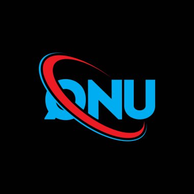 QNU logosu. QNU mektubu. QNU harf logosu tasarımı. Çember ve büyük harfli monogram logosuna bağlı baş harfler QNU logosu. Teknoloji, iş ve emlak markası için QNU tipografisi.