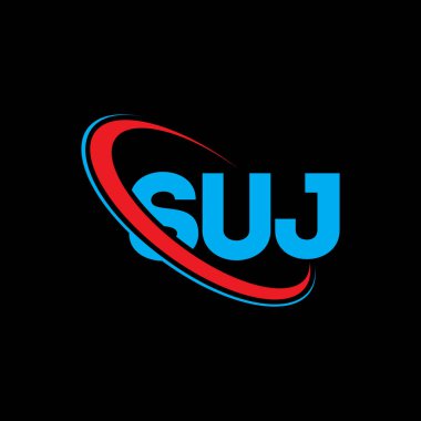 SUJ logosu. SUJ mektubu. SUJ harf logosu tasarımı. Daire ve büyük harfli monogram logosuna bağlı SUJ logosu. Teknoloji, iş ve emlak markası için SUJ tipografisi.