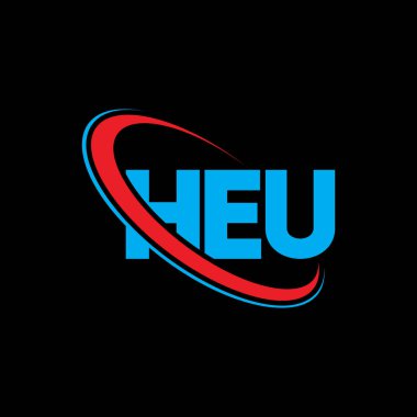 HEU logosu. HEU mektubu. HEU mektup logosu tasarımı. Çember ve büyük harfli monogram logosuna bağlı HEU logosu. Teknoloji, iş ve emlak markası için HEU tipografisi.