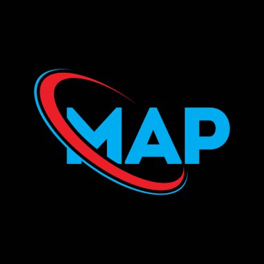 MAP logosu. Harf haritası. MAP harf logosu tasarımı. Çember ve büyük harfli monogram logosuyla birleştirilmiş MAP logosu. Teknoloji, iş ve emlak markası için MAP tipografisi.