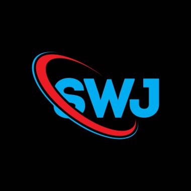 SWJ logosu. SWJ mektubu. SWJ harf logosu tasarımı. Çember ve büyük harfli monogram logosuna bağlı baş harfler SWJ logosu. Teknoloji, iş ve emlak markası için SWJ tipografisi.
