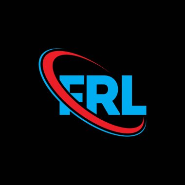 FRL logosu. FRL mektubu. FRL harf logosu tasarımı. Çember ve büyük harfli monogram logosuna bağlı FRL logosu. Teknoloji, iş ve emlak markası için FRL tipografisi.