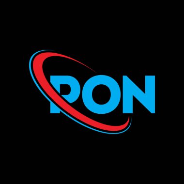 PON logosu. PON mektubu. PON harfli logo tasarımı. Çember ve büyük harfli monogram logosuna bağlı PON logosu. Teknoloji, iş ve emlak markası için PON tipografisi.
