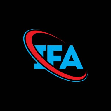 IFA logosu. IFA mektubu. IFA harf logosu tasarımı. Daire ve büyük harfli monogram logosuna bağlı ilk IFA logosu. Teknoloji, iş ve emlak markası için IFA tipografisi.