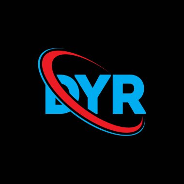 DYR logosu. DYR mektubu. DYR mektup logosu tasarımı. Daire ve büyük harfli monogram logosuna bağlı DYR logosu. DYR teknoloji, iş ve emlak markası tipografisi.